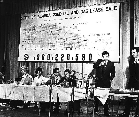 People presenting oil and gas lease sales