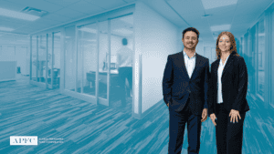 Two interns standing in the APFC hallway