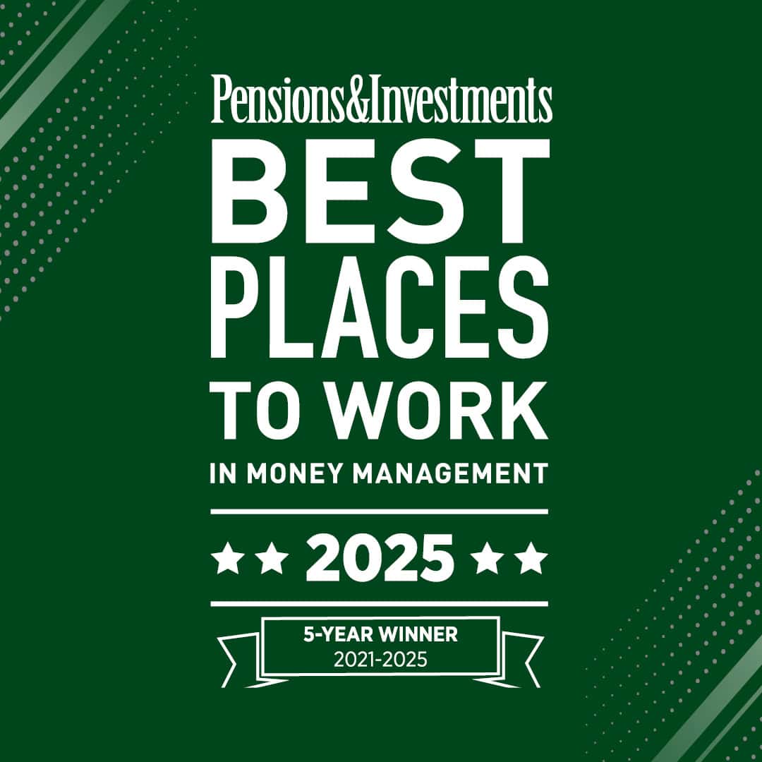 Pensions & Investments Best Places to Work in Money Management 2025 5 year winner 2021 - 2025 